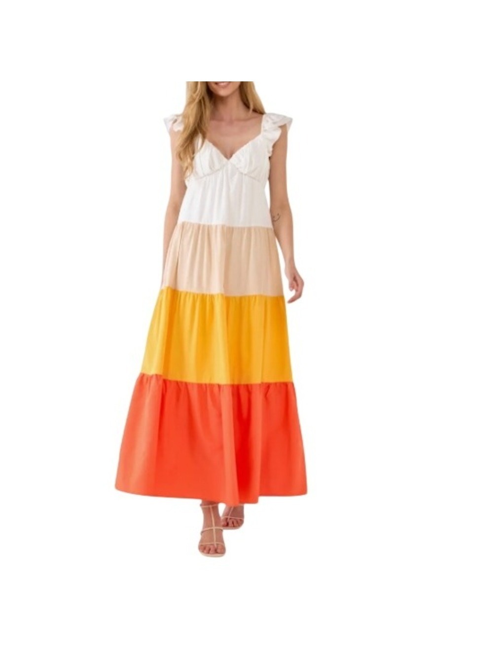 English Factory Women's Orange Sunset Colorblock Maxi Dress Size L NWT